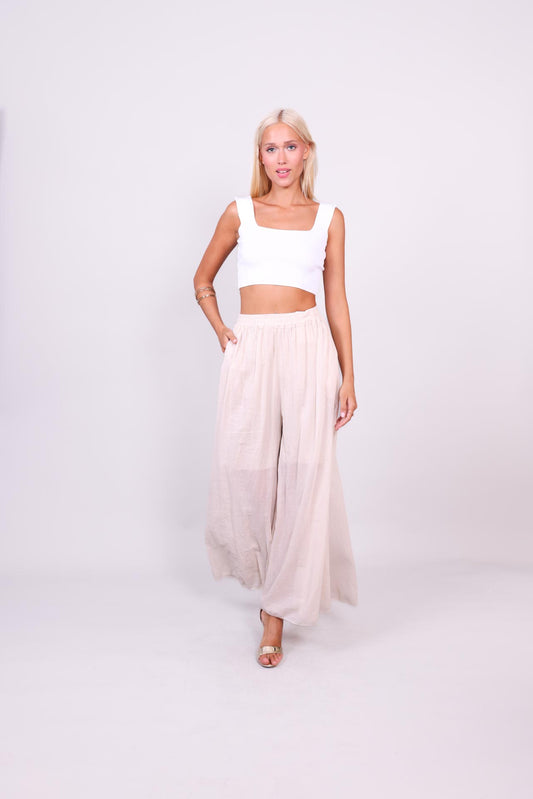 MIST LINEN WIDE-LEG PANTS