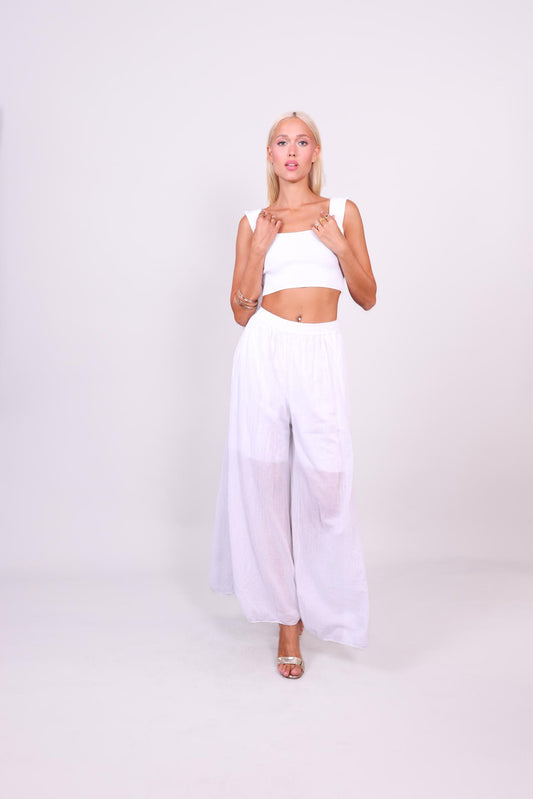MIST LINEN WIDE-LEG PANTS