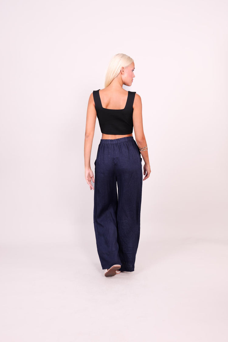 NATURAL LINEN WIDE-LEG TROUSERS