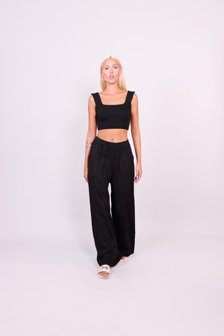 NATURAL LINEN WIDE-LEG TROUSERS