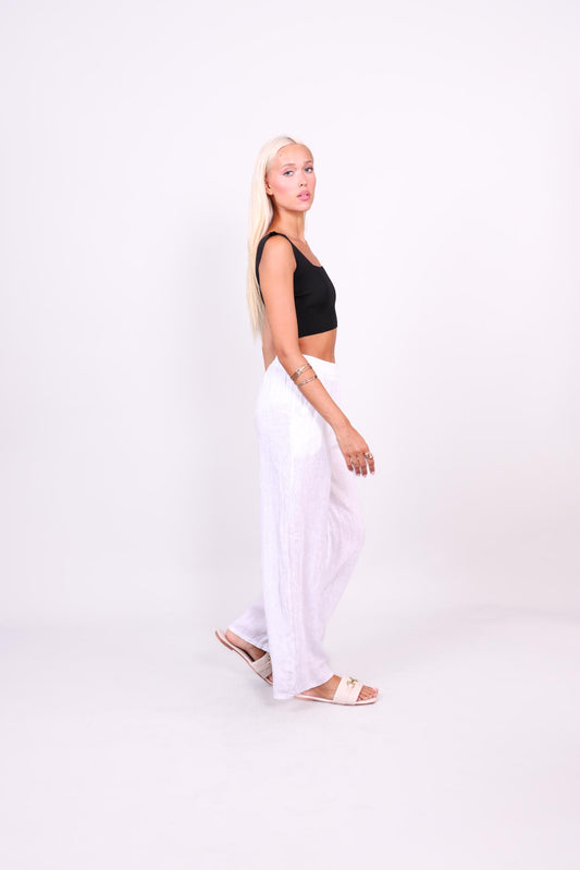 NATURAL LINEN WIDE-LEG TROUSERS