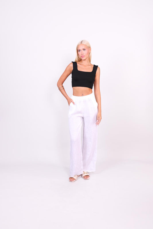 NATURAL LINEN WIDE-LEG TROUSERS