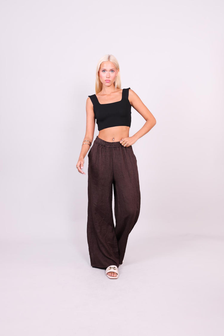 NATURAL LINEN WIDE-LEG TROUSERS