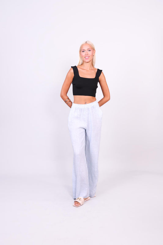 NATURAL LINEN WIDE-LEG TROUSERS