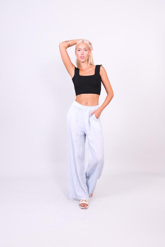 NATURAL LINEN WIDE-LEG TROUSERS