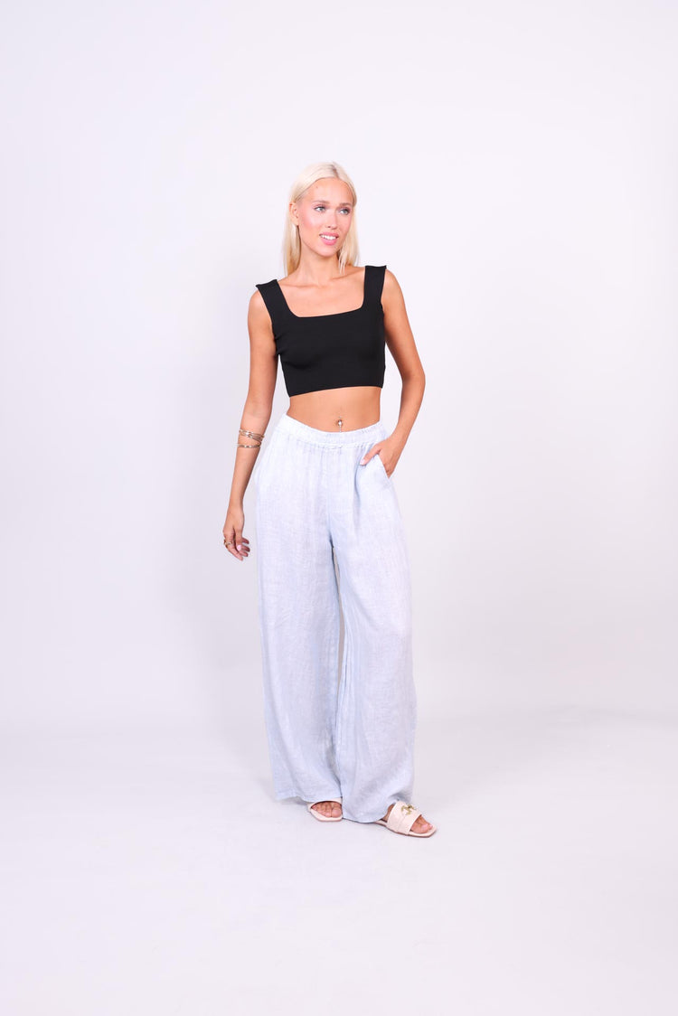 NATURAL LINEN WIDE-LEG TROUSERS