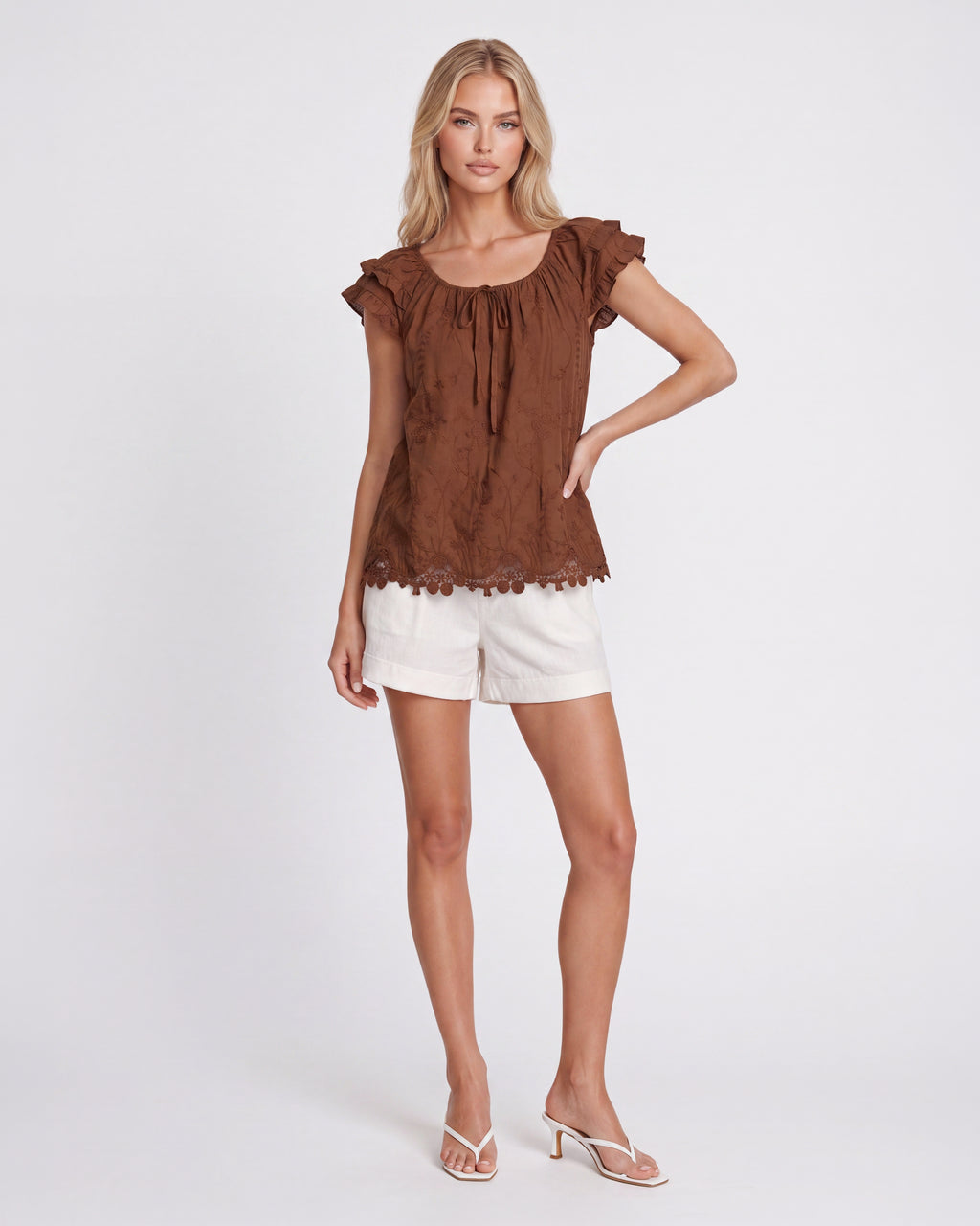 LACE TRIM RUFFLE BLOUSE