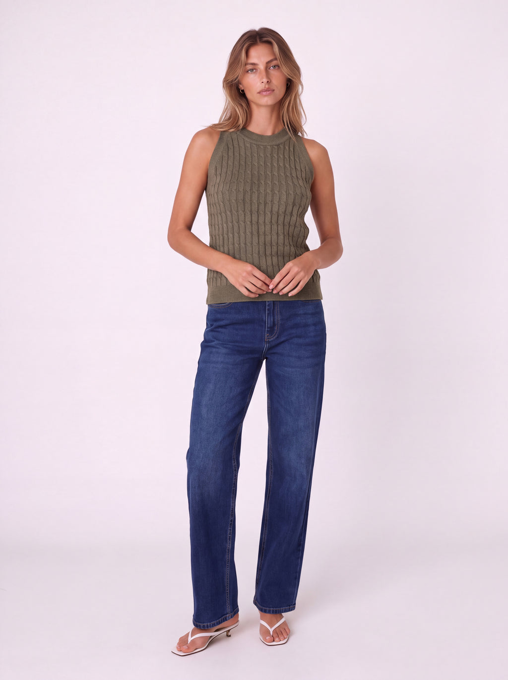 CABLE-KNIT HIGH-NECK TANK TOP