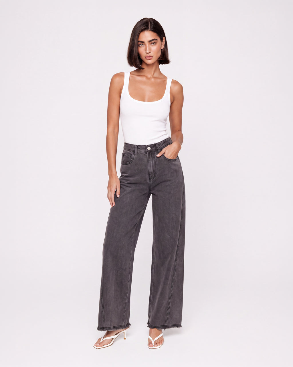 GREY WIDE LEG JEANS
