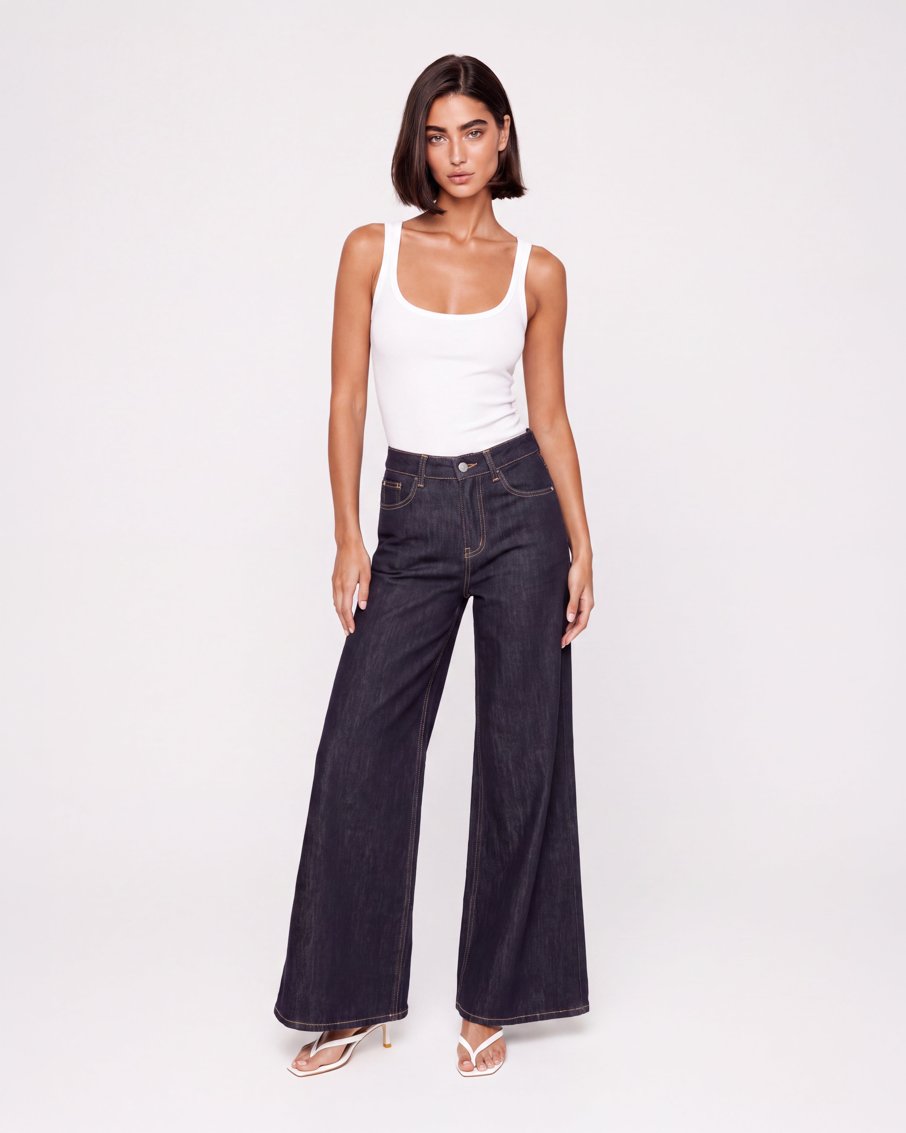 HIGH RISE DARK WASH WIDE LEG JEANS