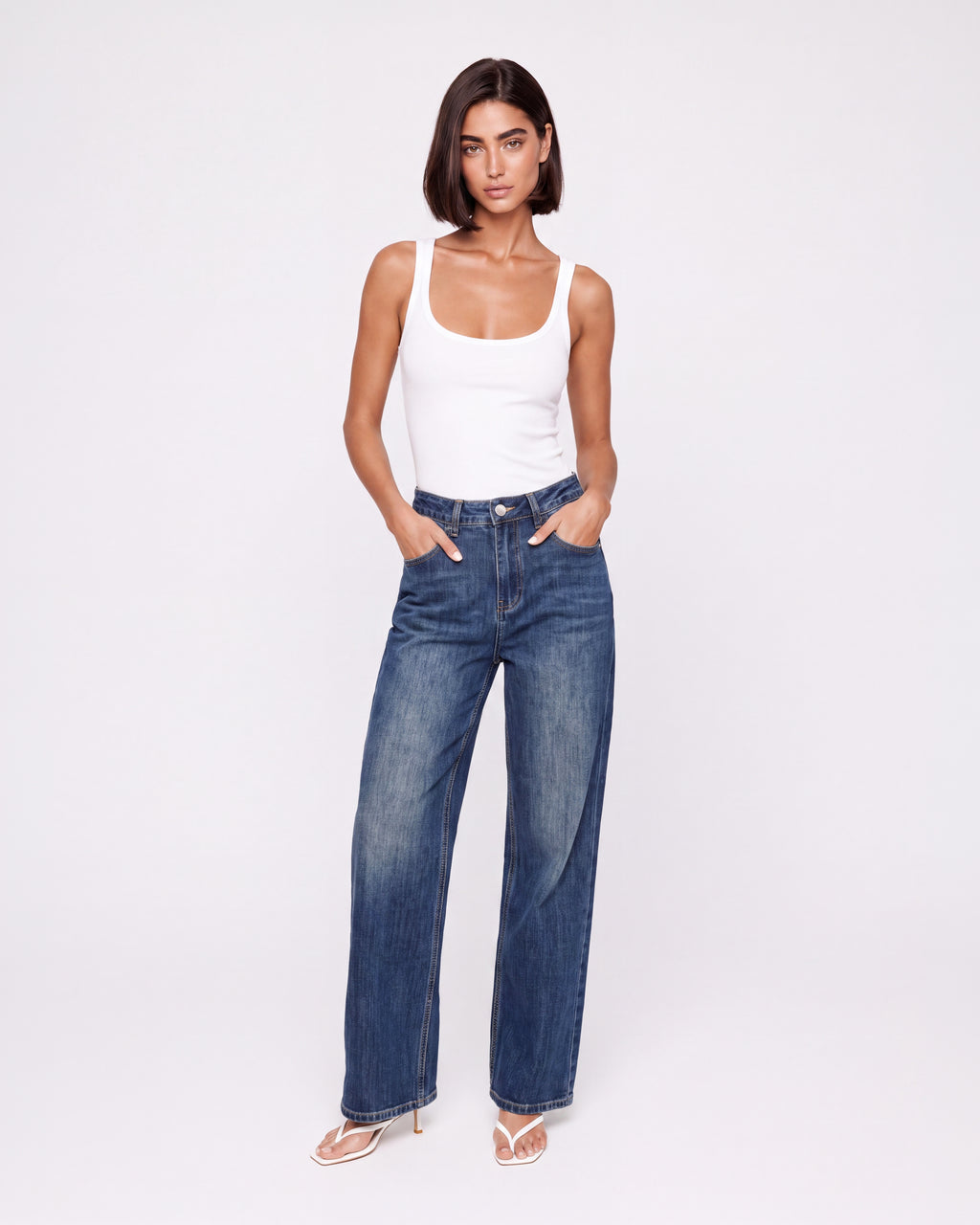 DARK BLUE WIDE LEG JEANS