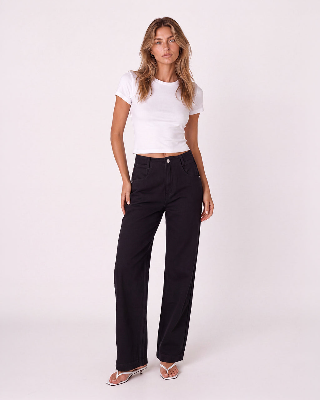 BLACK STRAIGHT-LEG JEANS