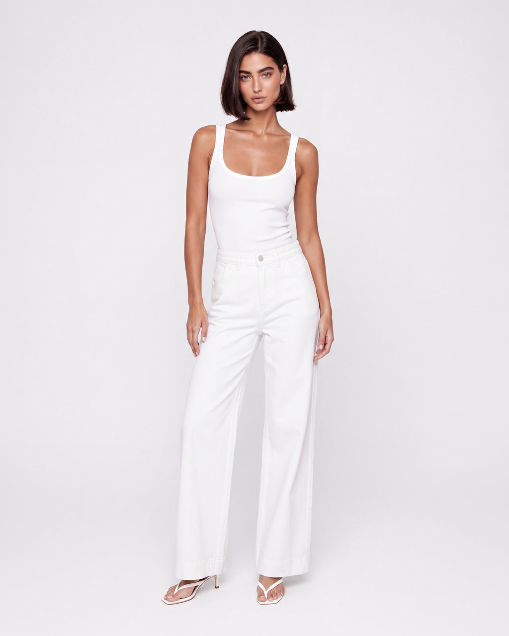HIGH RISE WHITE WIDE LEG JEANS