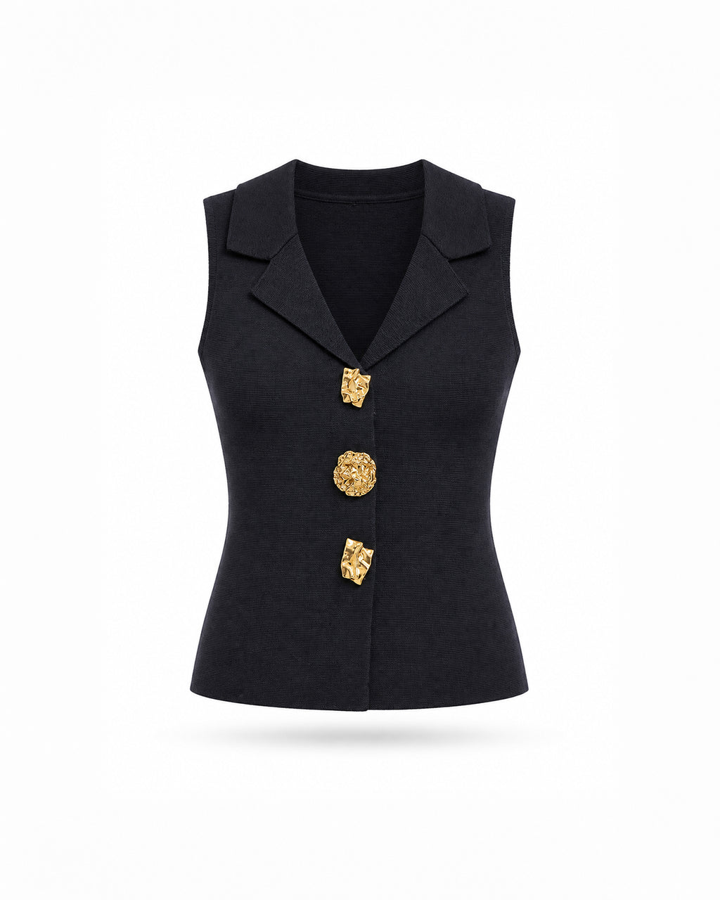 LAPEL NECK GOLD BUTTON KNIT VEST