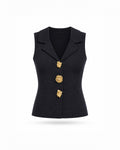 LAPEL NECK GOLD BUTTON KNIT VEST