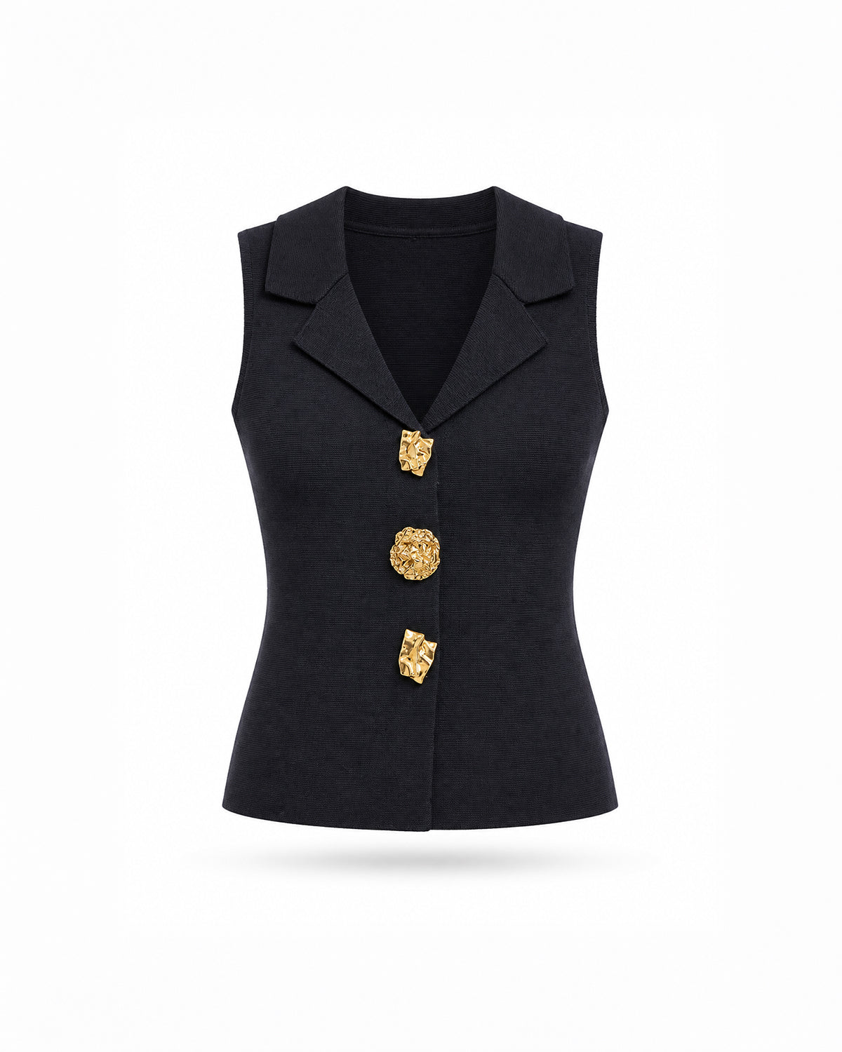 LAPEL NECK GOLD BUTTON KNIT VEST