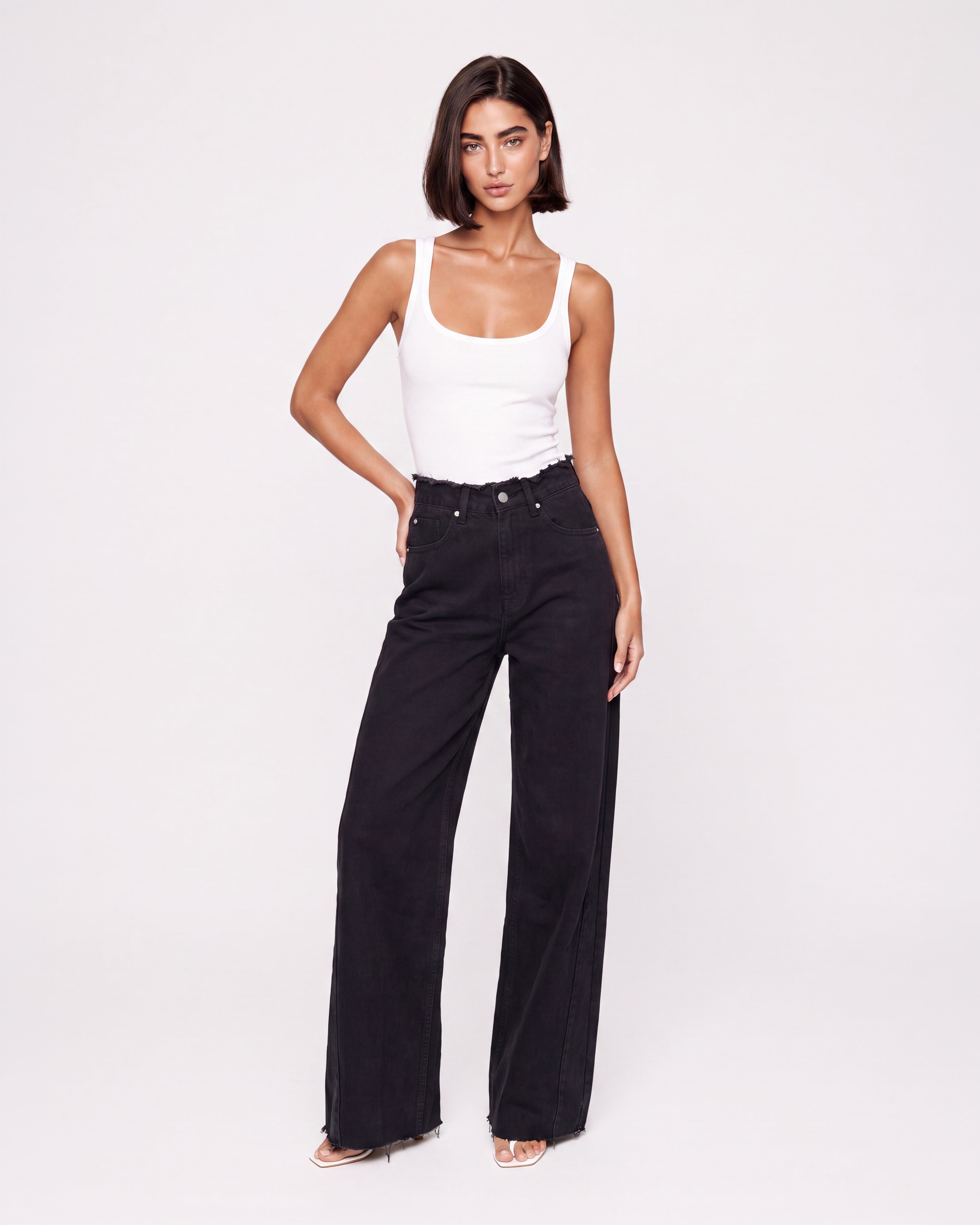 RAW HEM WIDE LEG JEANS