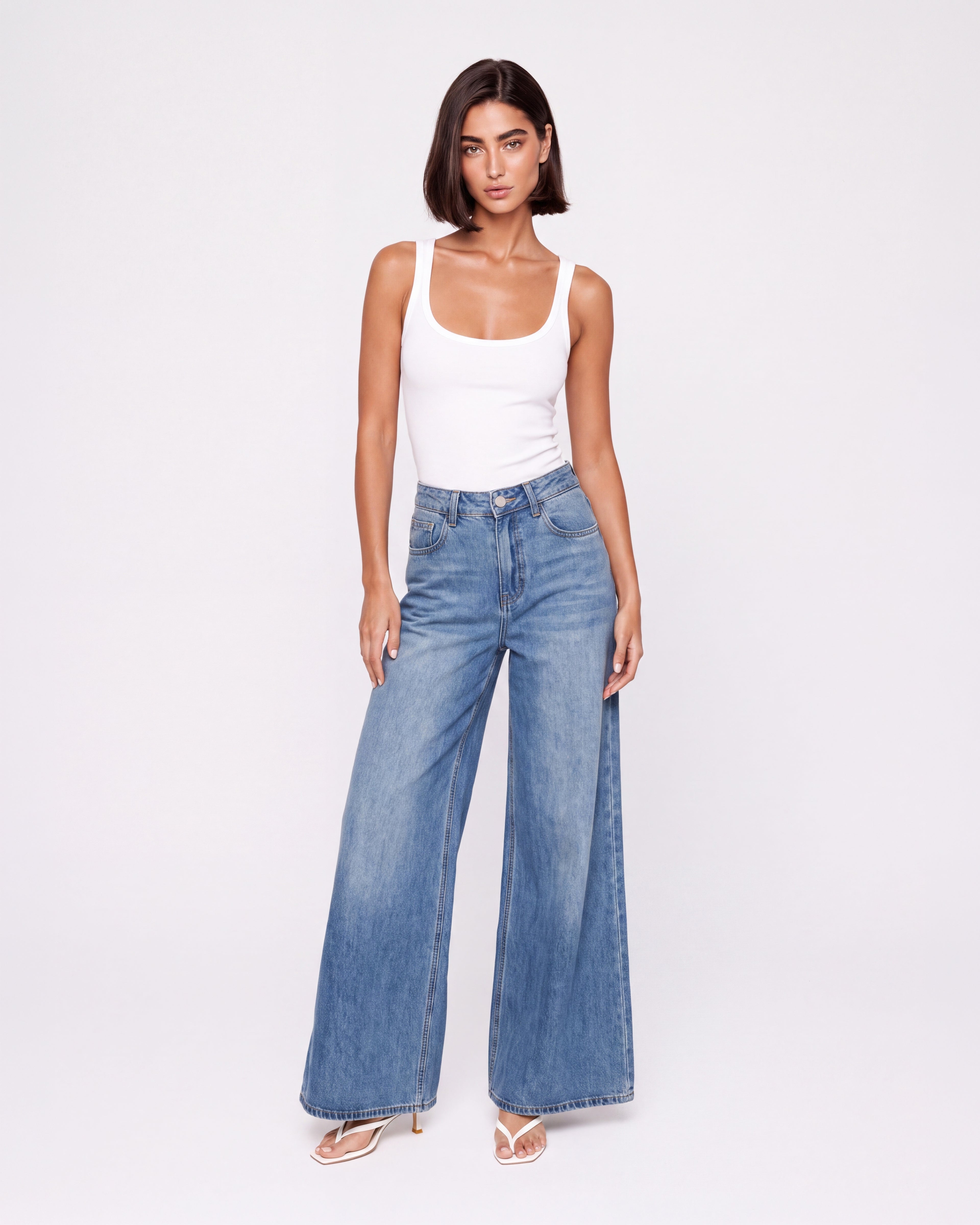 MID BLUE WIDE LEG JEANS