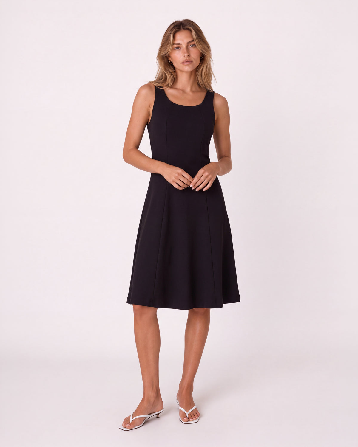 SCOOP-NECK A-LINE MIDI DRESS