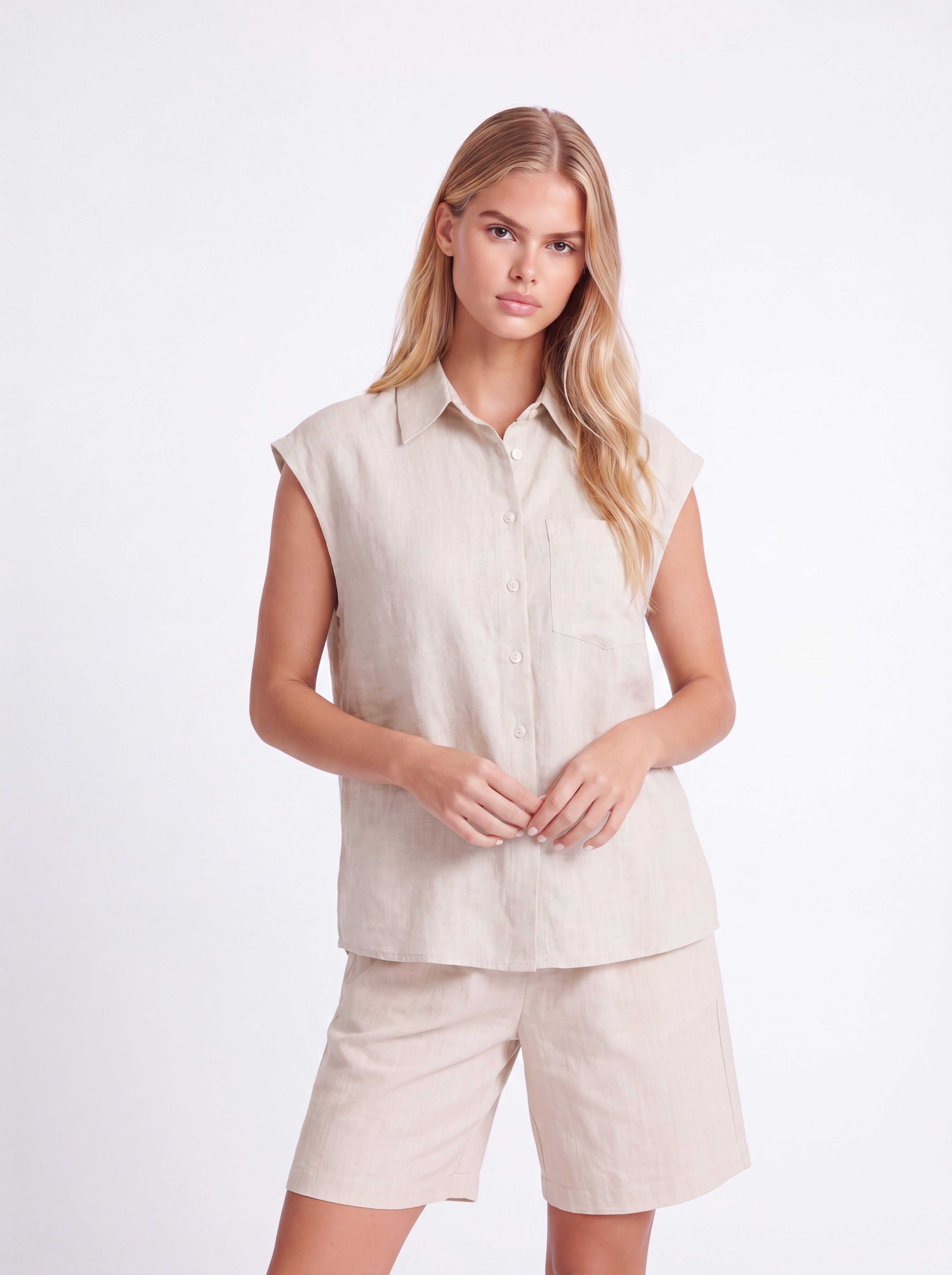 SLEEVELESS LINEN SHIRT