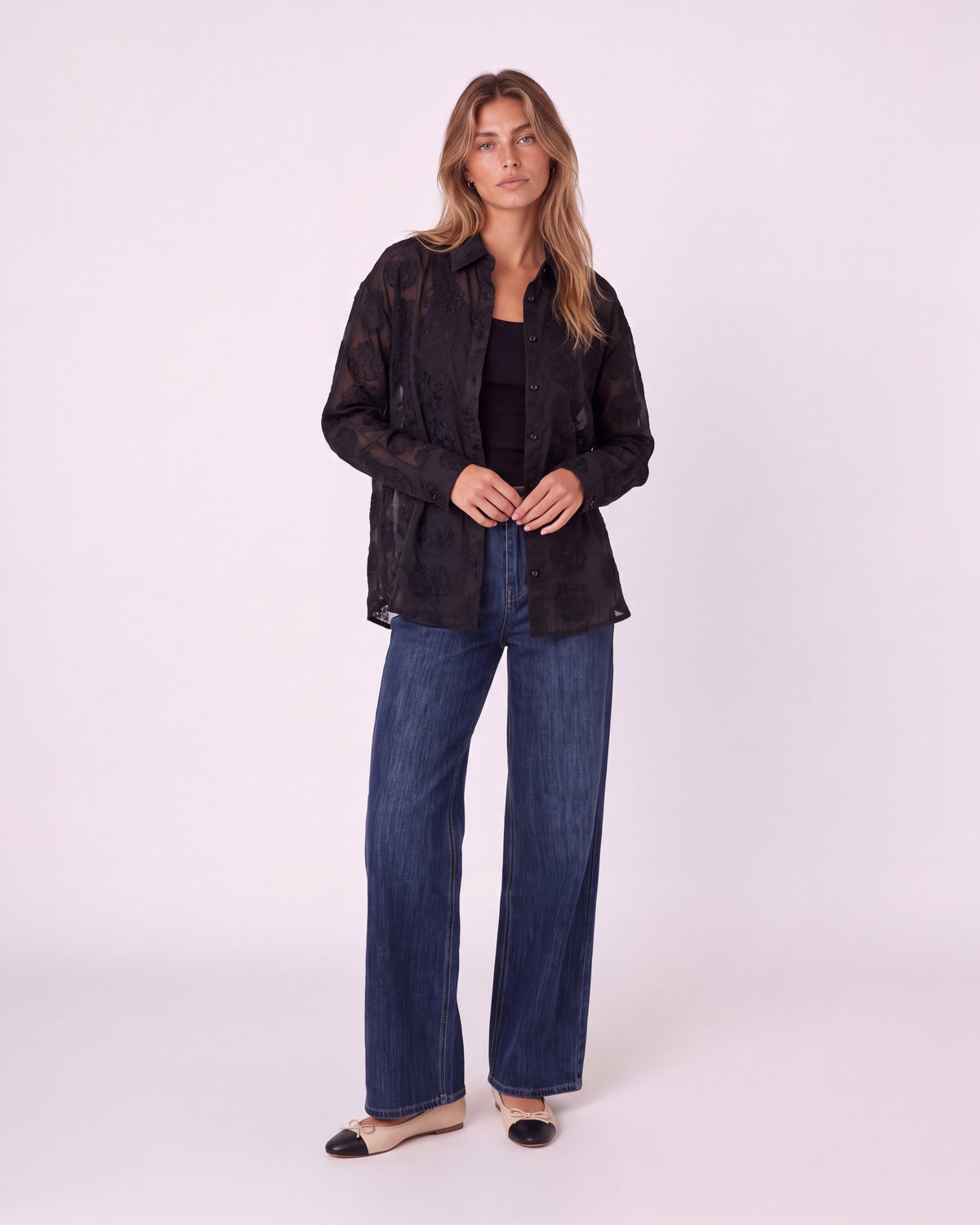 FLORAL EMBROIDERED SHEER BLOUSE