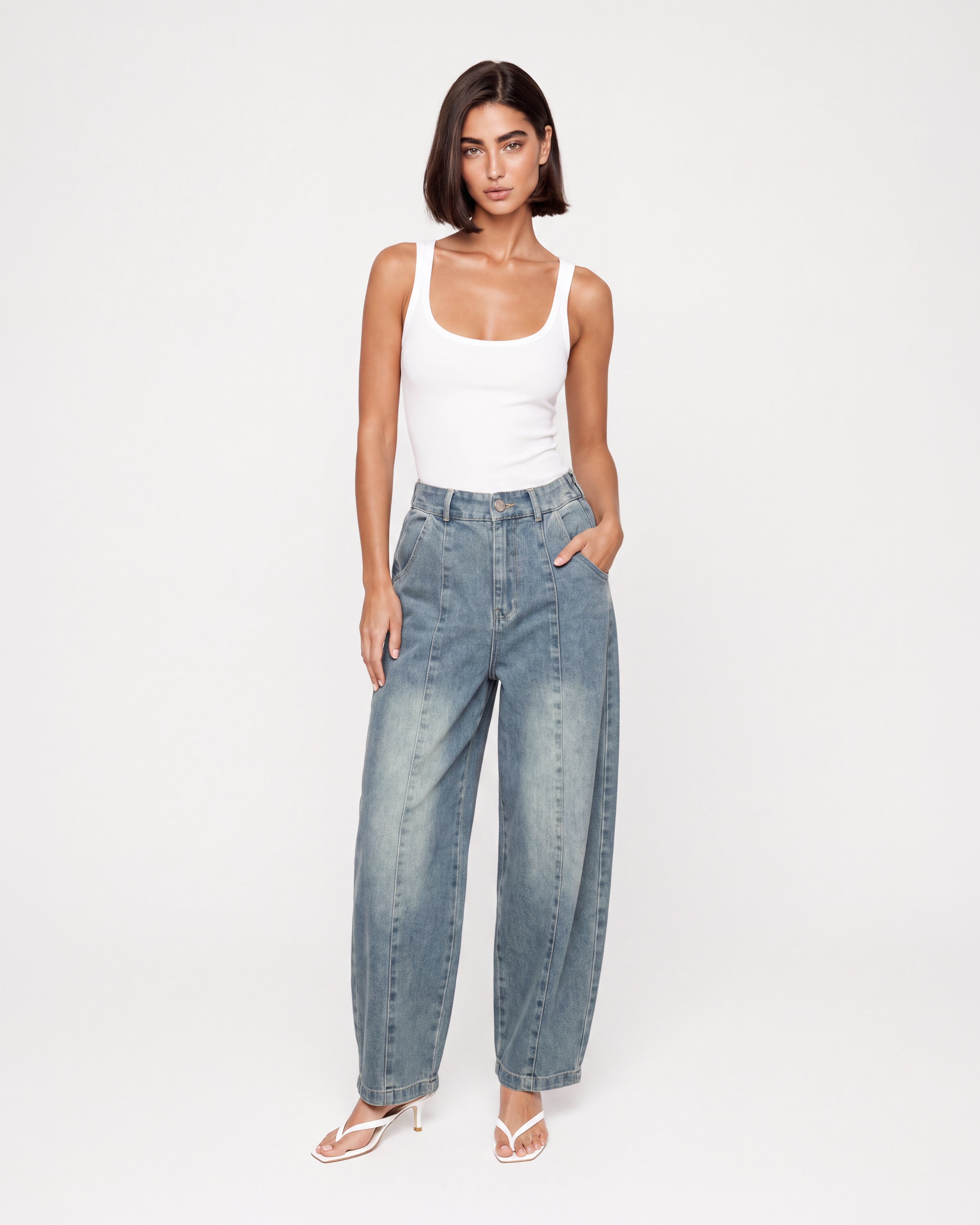 HIGH RISE BARREL LEG JEANS