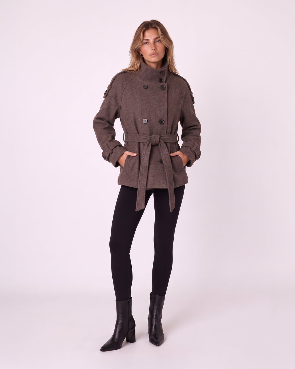 DOUBLE-BREASTED BELTED WOOL COAT