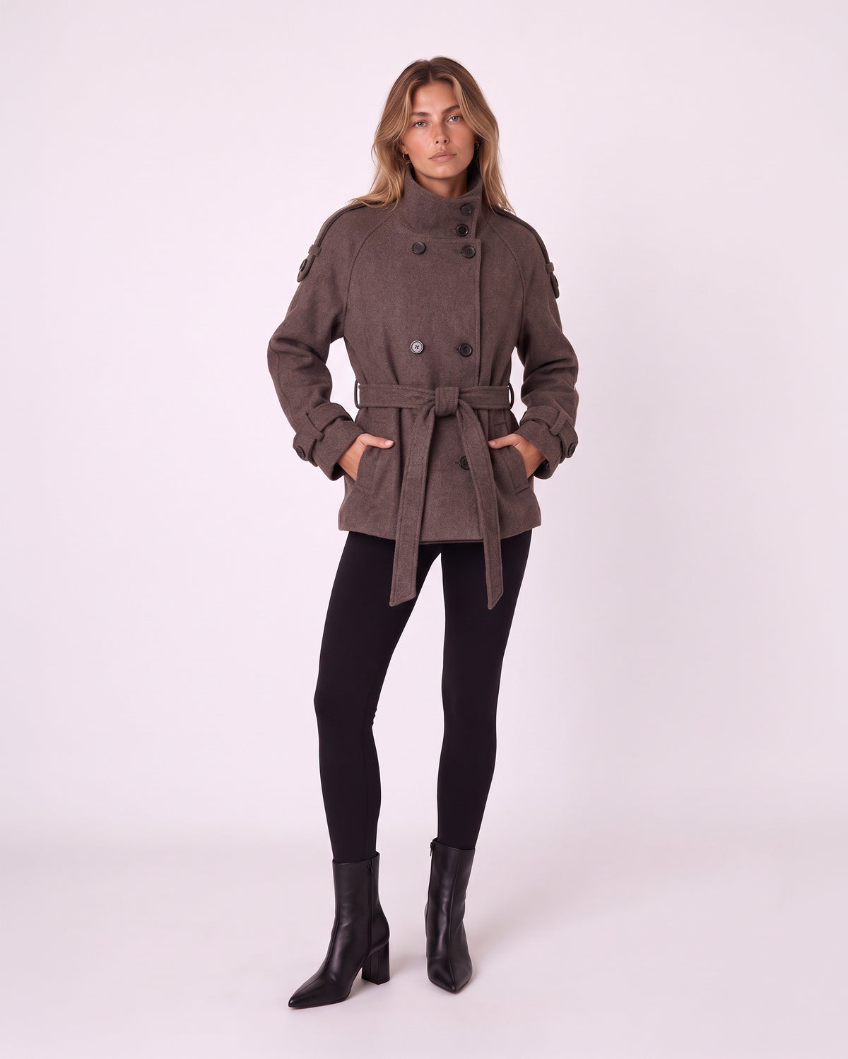 DOUBLE-BREASTED BELTED WOOL COAT