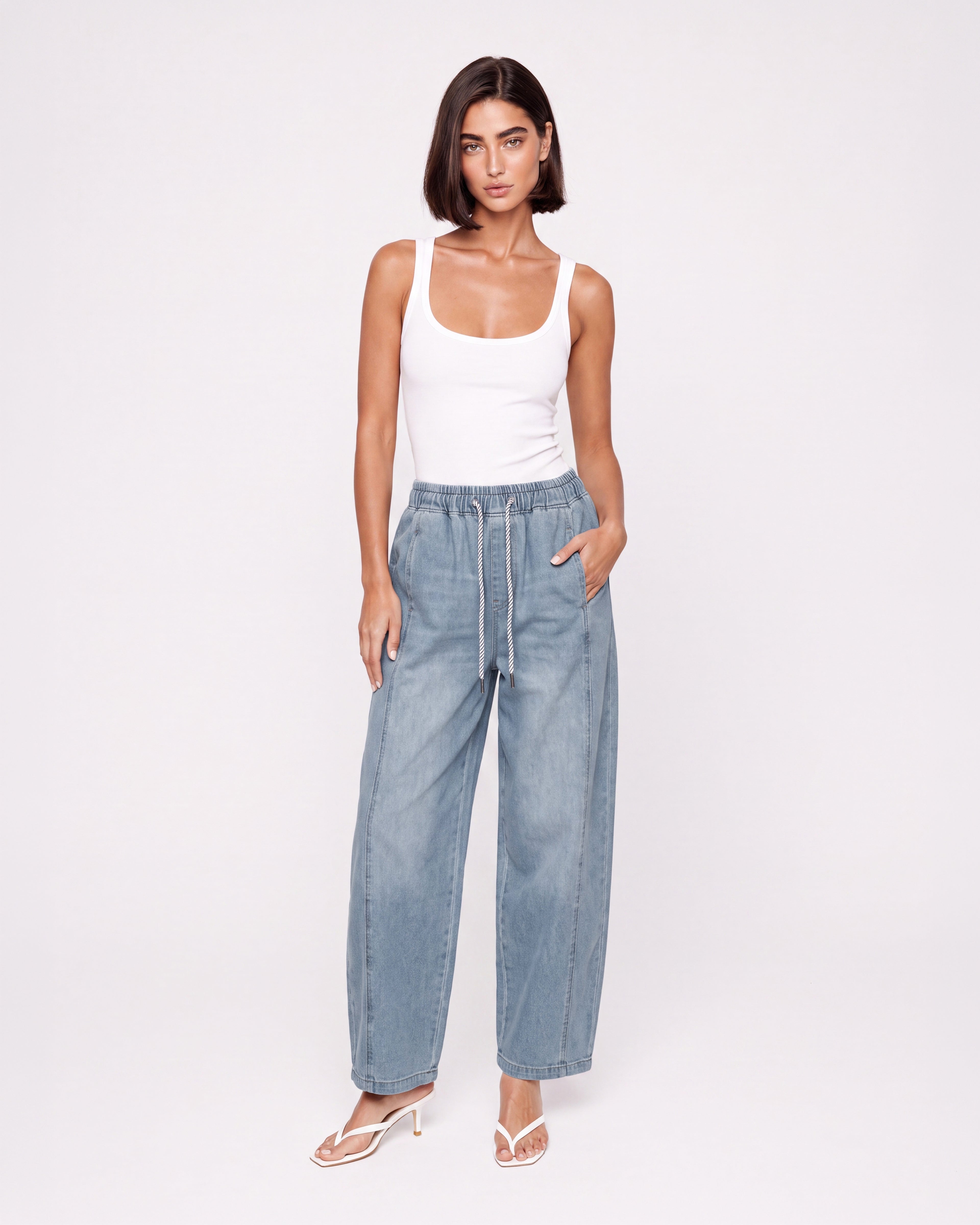 DENIM BARREL LEG PANTS