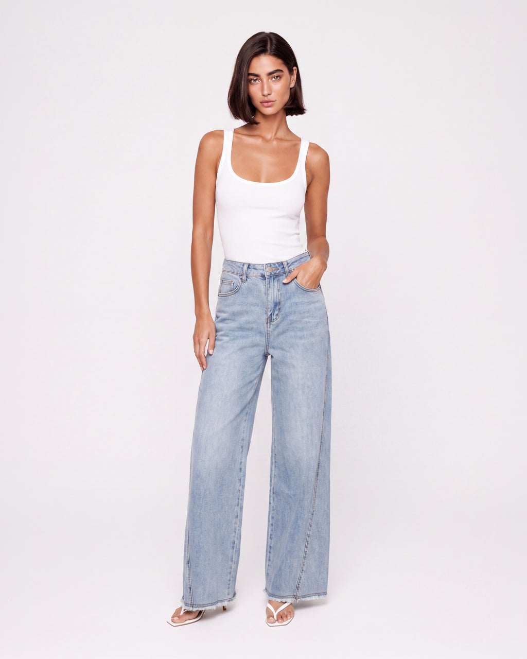 LIGHT BLUE WIDE LEG JEANS