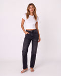 BLACK WASHED HIGH-WAIST STRAIGHT-LEG JEANS