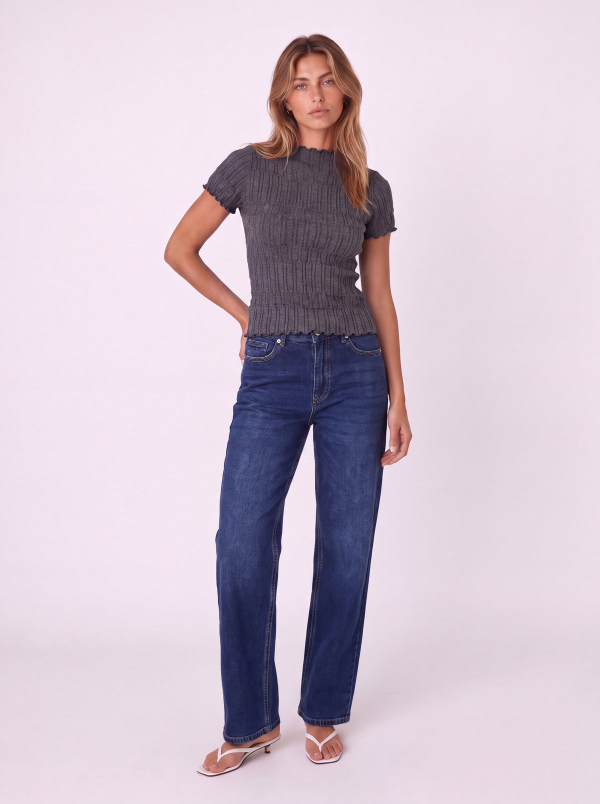 RIBBED MOCK NECK SHORT SLEEVE TOP