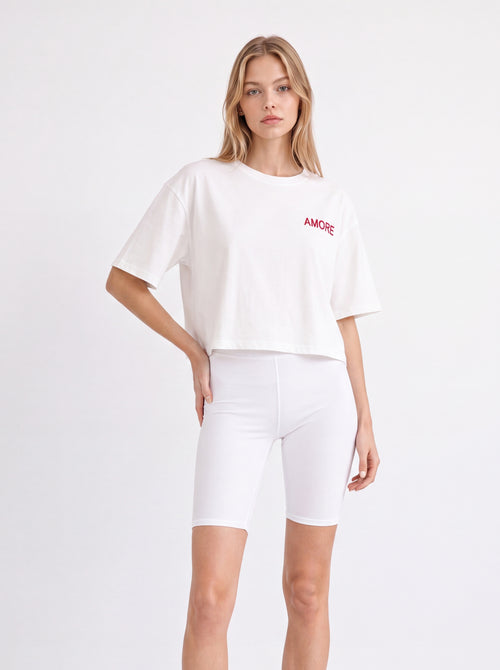 AMORE GRAPHIC CROPPED OVERSIZED T-SHIRT WHITE
