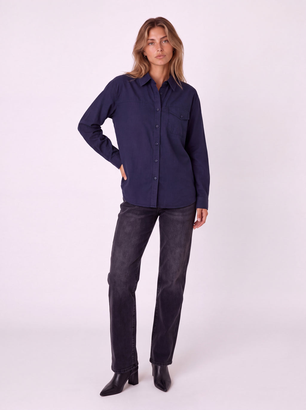 OVERSIZED BUTTON-FRONT LONG SLEEVE SHIRT