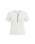 SHORT SLEEVE CABLE KNIT BUTTON FRONT HENLEY TOP