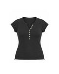 SHORT SLEEVE BUTTON FRONT HENLEY TOP