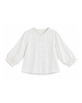 BUTTON FRONT BLOUSE WITH PUFF SLEEVES AND RUFFLE DETAILS