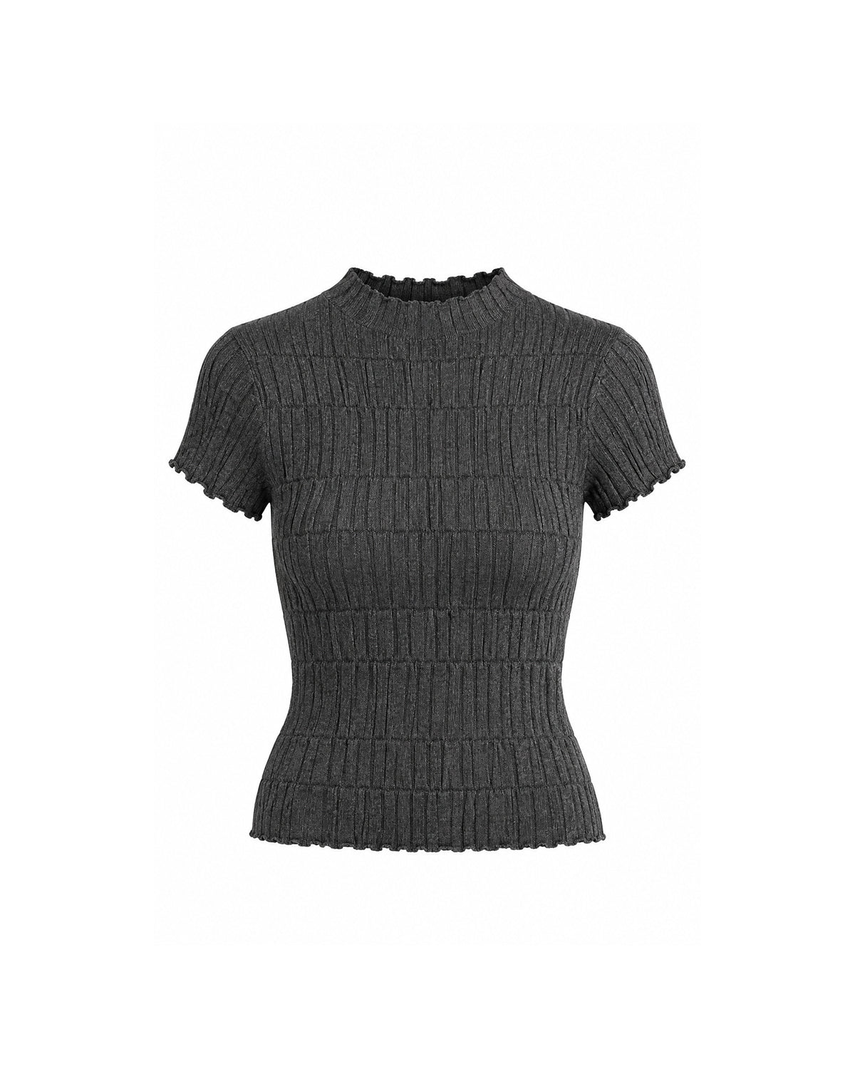 RIBBED MOCK NECK SHORT SLEEVE TOP
