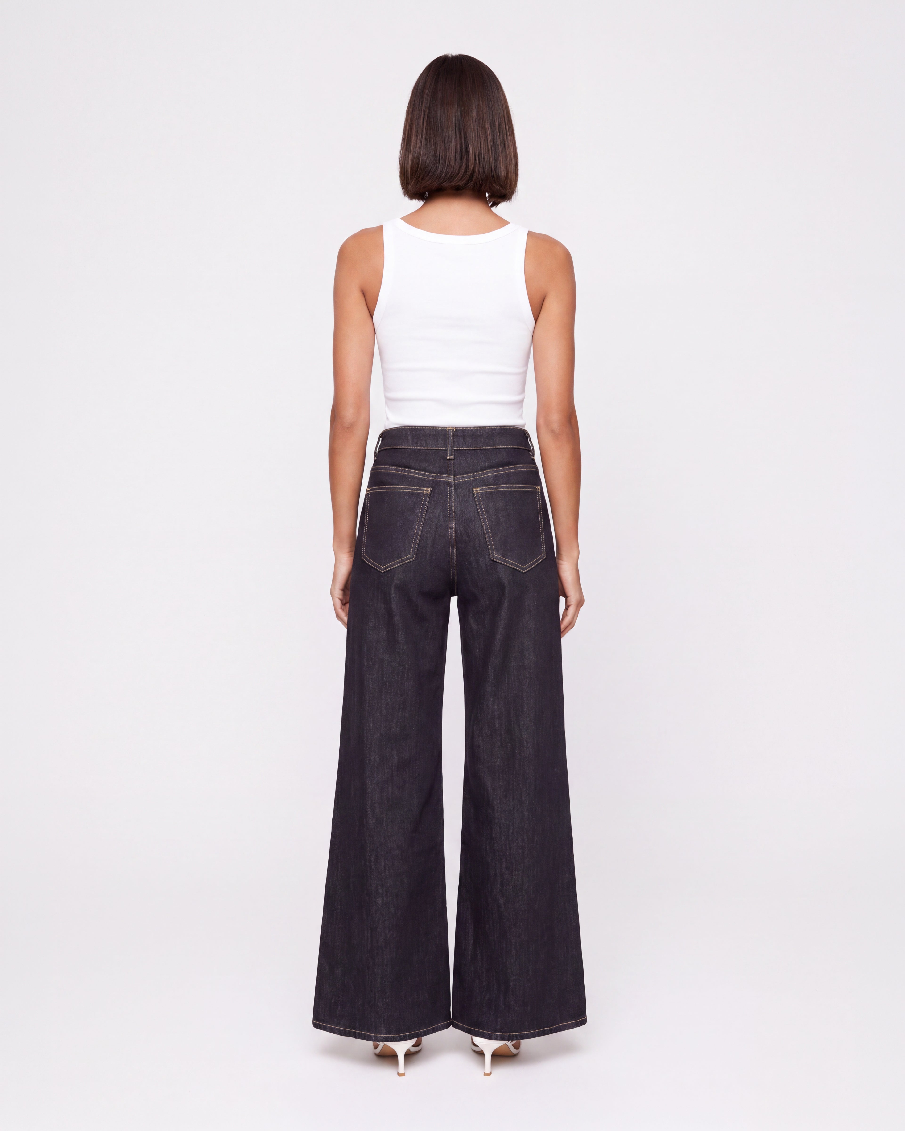 HIGH RISE DARK WASH WIDE LEG JEANS