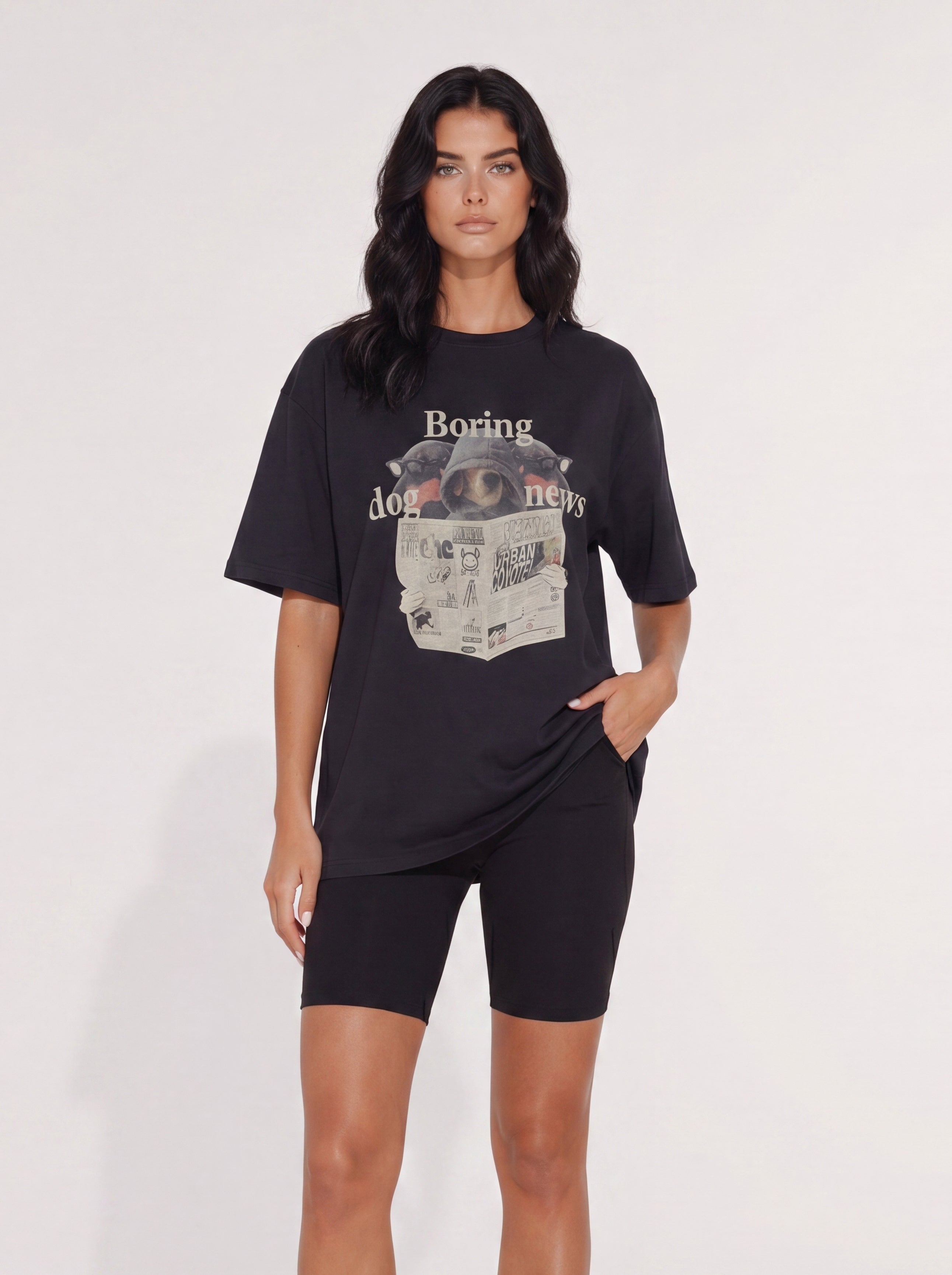 BORING DOG NEWS OVERSIZED T-SHIRT BLACK