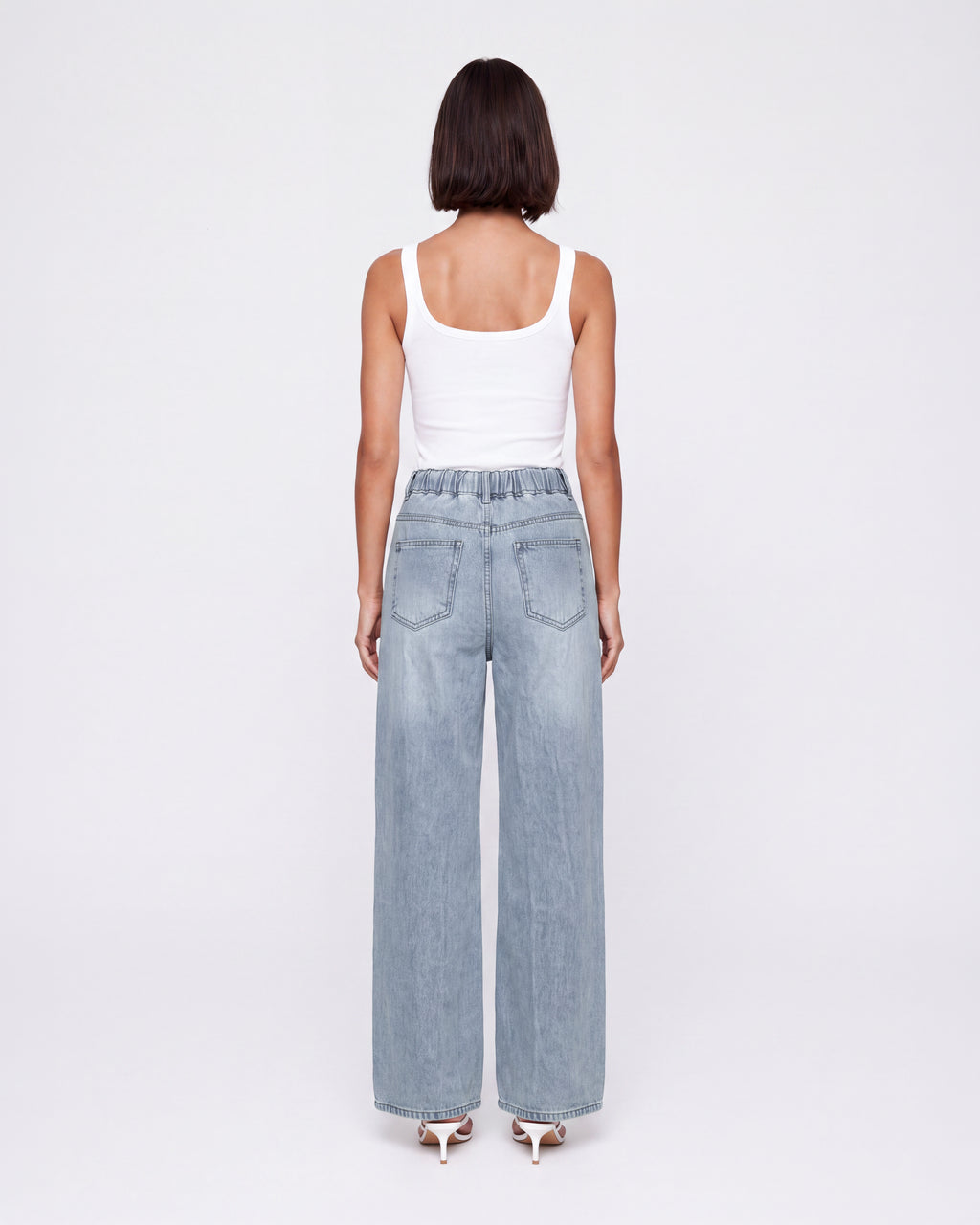 ELASTIC WAIST WIDE LEG LIGHT JEANS