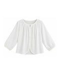 GATHERED NECK BUTTON-FRONT LONG SLEEVE BLOUSE