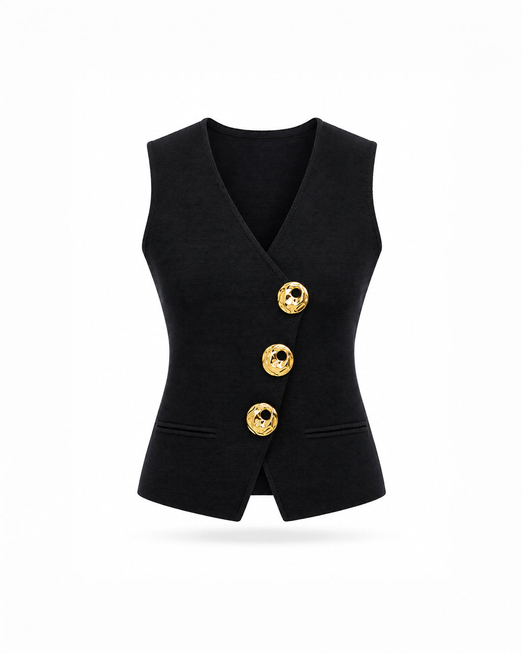 V-NECK GOLD BUTTON KNIT VEST