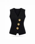 V-NECK GOLD BUTTON KNIT VEST
