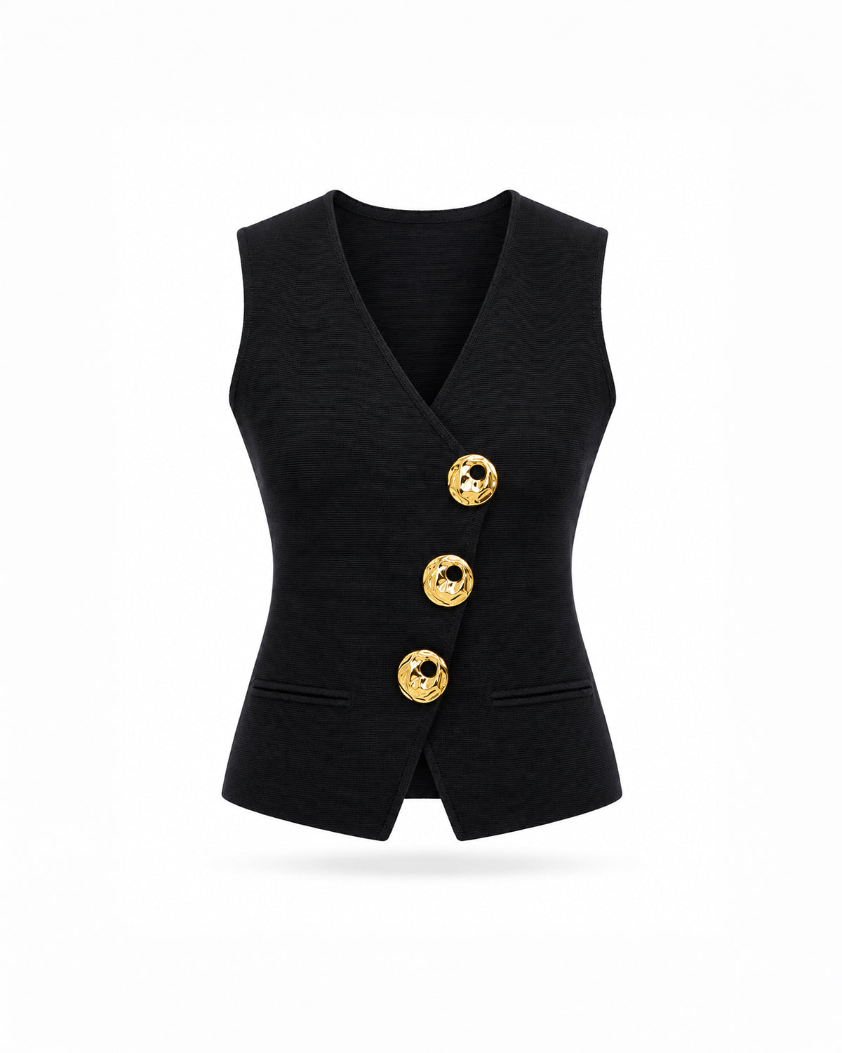 V-NECK GOLD BUTTON KNIT VEST