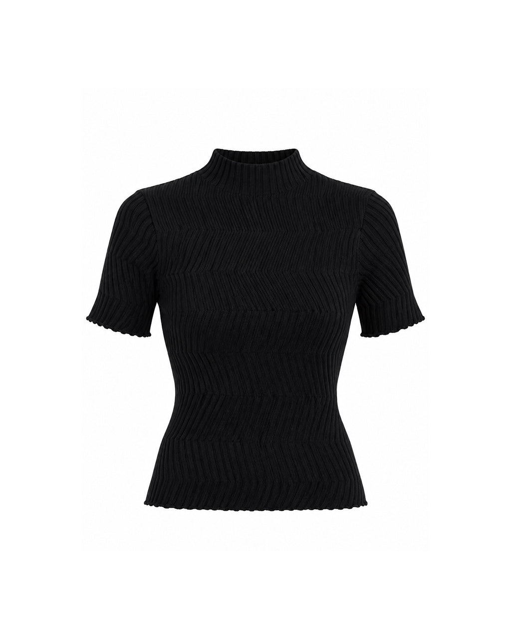MOCK NECK SHORT SLEEVE TEXTURED RIBBED KNIT TOP
