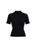 MOCK NECK SHORT SLEEVE TEXTURED RIBBED KNIT TOP
