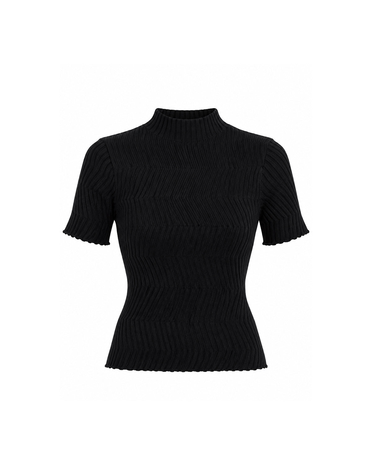 MOCK NECK SHORT SLEEVE TEXTURED RIBBED KNIT TOP