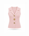LAPEL NECK GOLD BUTTON KNIT VEST
