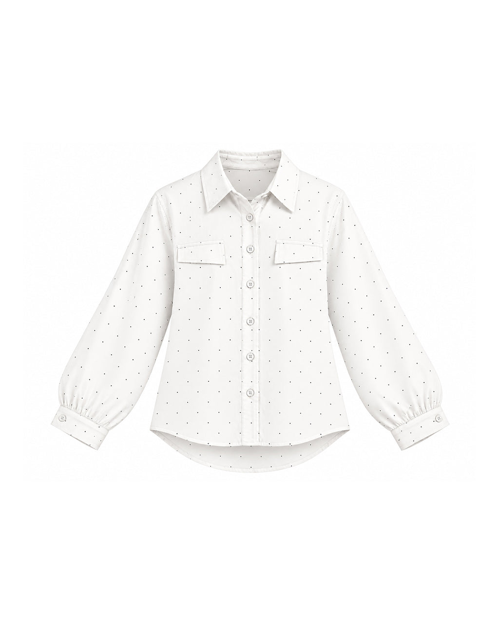 POLKA DOT BUTTON-FRONT LONG SLEEVE SHIRT
